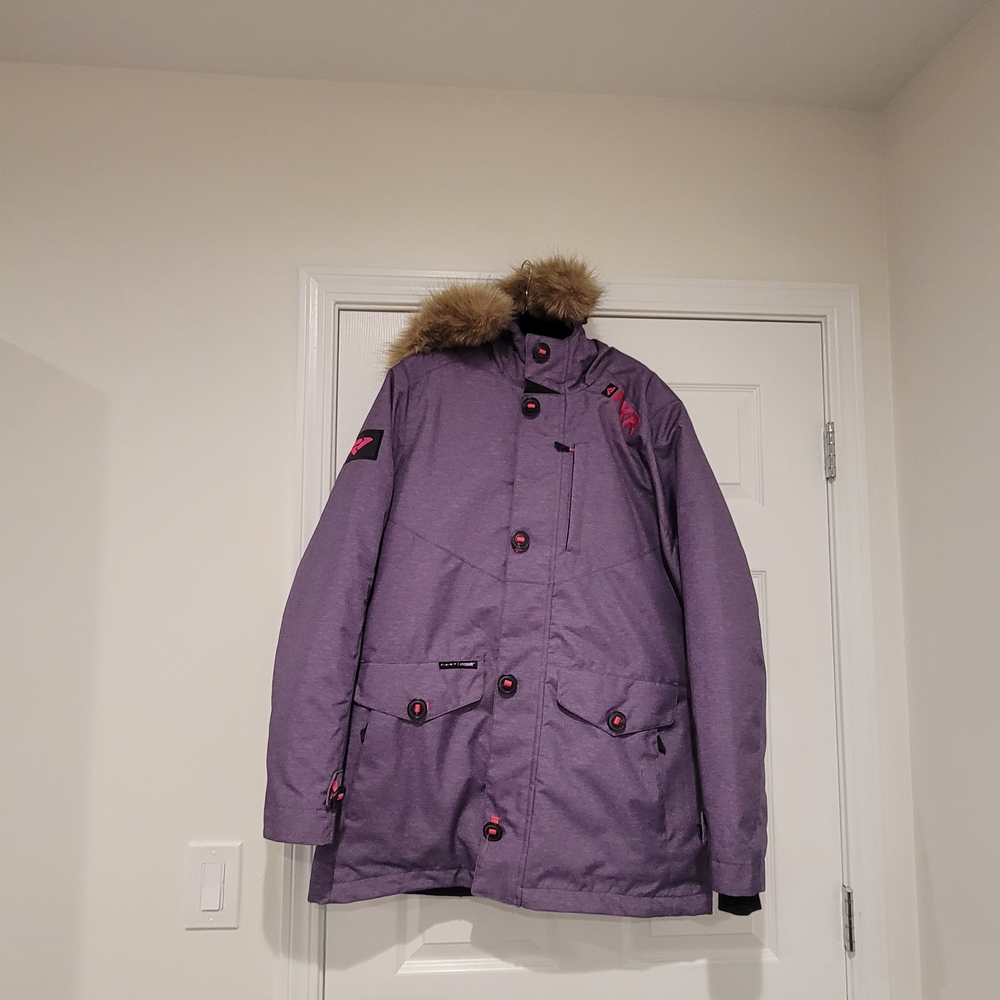 Women's Insulated Ski Jacket Gray With Purple Undertone